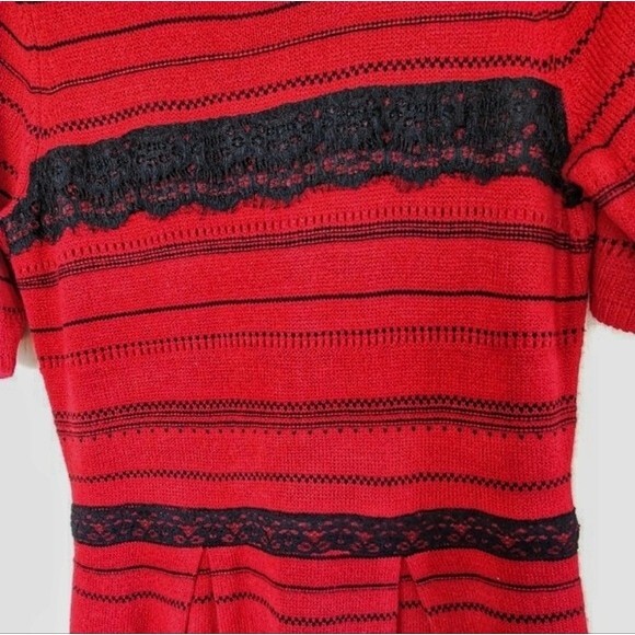 Women L/XL Cottagecore Fairy Retro Preppy Pop Of Red Lacy Holiday Sweater Dress - Picture 4 of 11